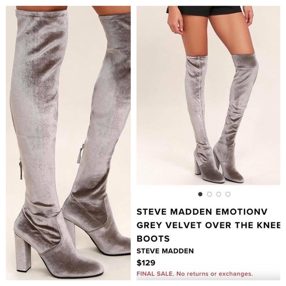 Steve Madden Size 6 OTK Grey Velvet Boots - Picture 3 of 5
